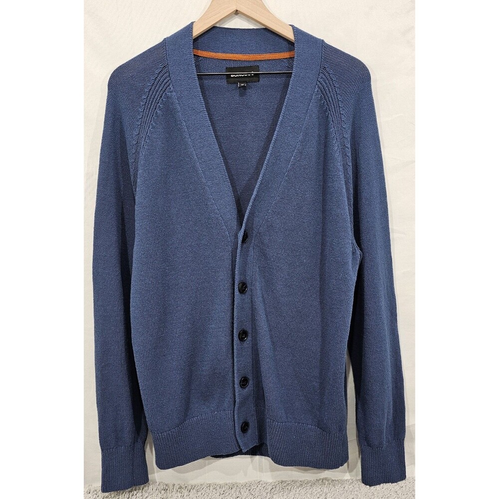Bonobos Mens Cardigan Sweater V-Neck Slim Cotton Blue Grandpa College Prep Large